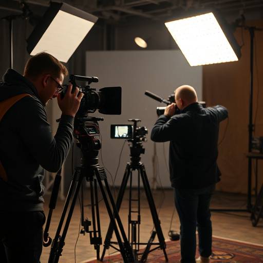 Image d'une équipe de tournage travaillant sur un plateau de cinéma.